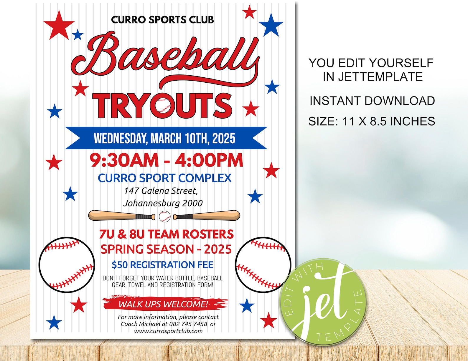 Editable Baseball Tryout Flyer Template, Baseball Team Registration