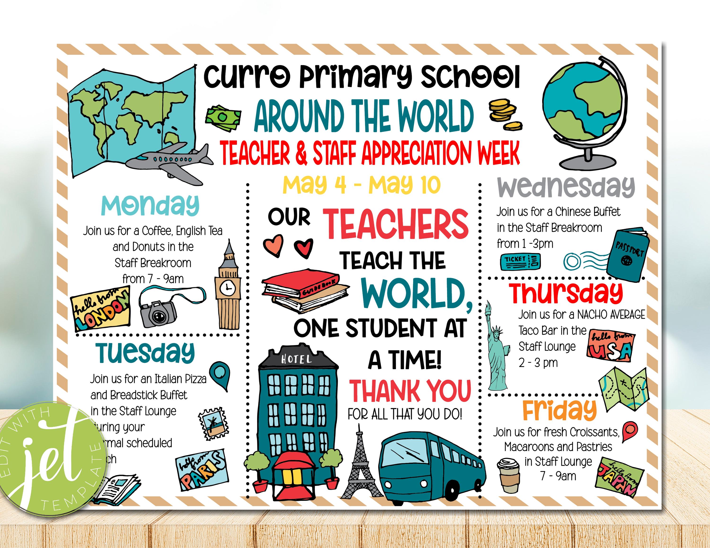 Teacher Appreciation Week Itinerary, Around the World Theme, Our ...