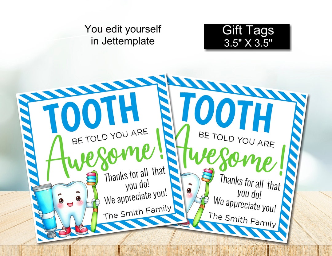 Editable Dental Appreciation Week Gift Tag, Thank You Dentist, Medical
