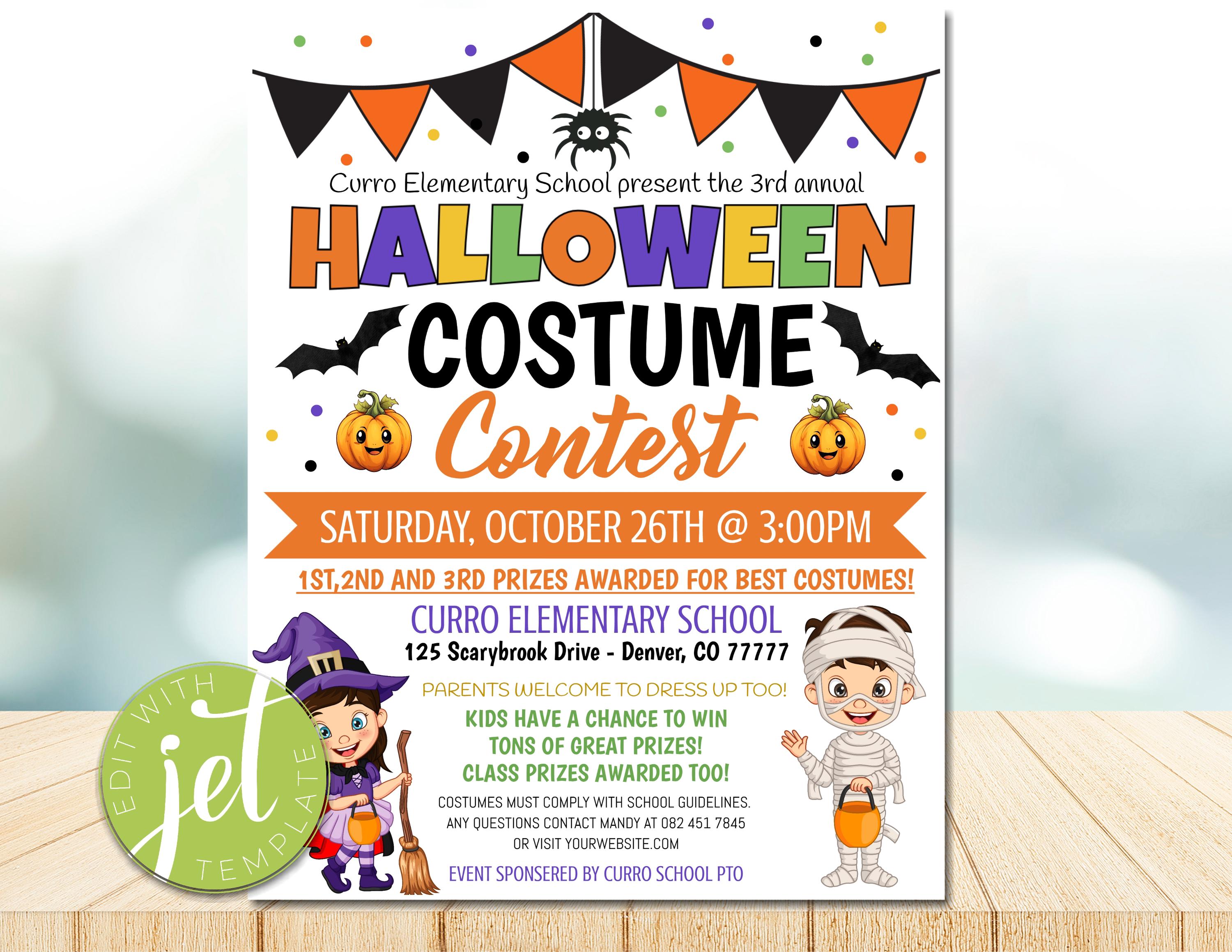 EDITABLE Halloween Costume Contest Flyer, Community Church School Pto ...