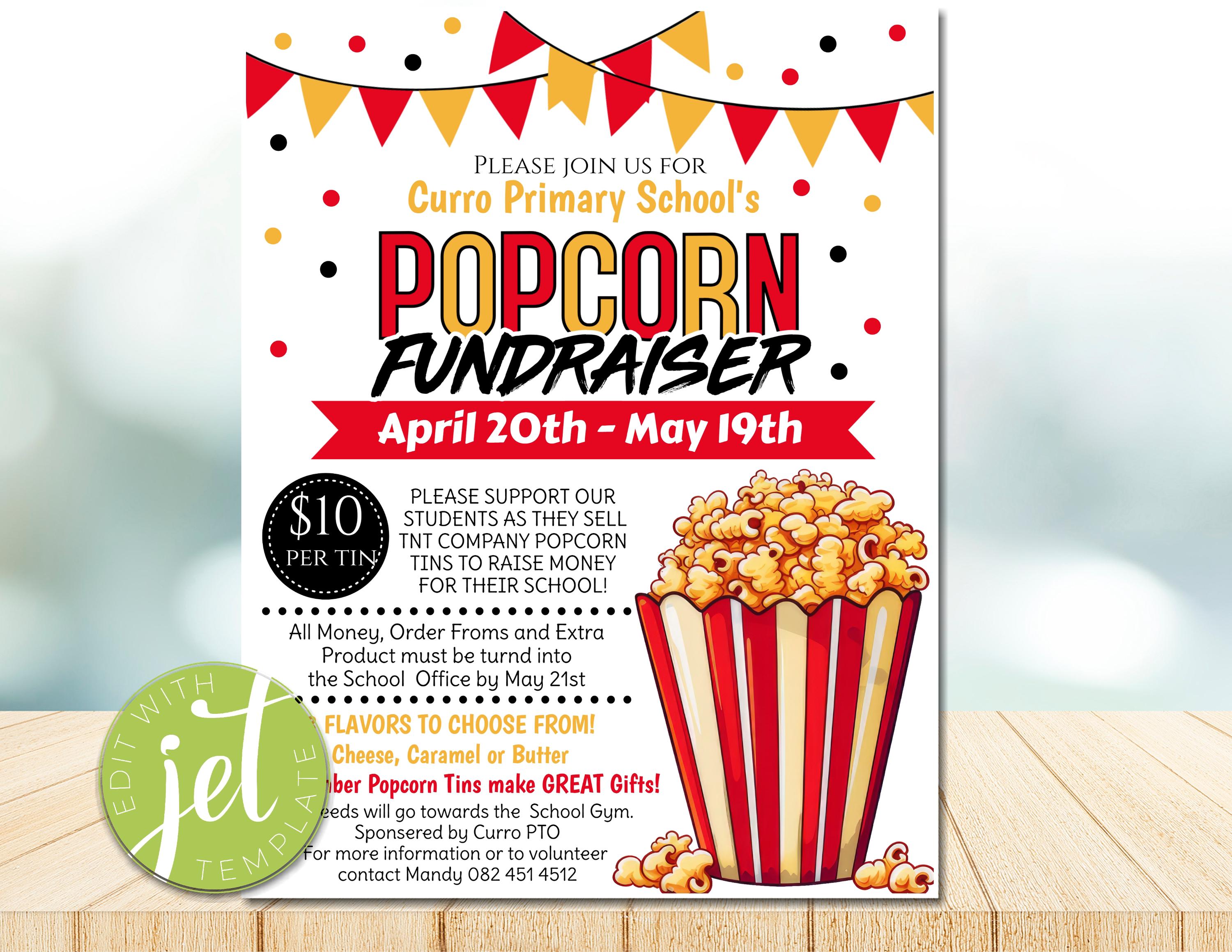 Editable School Popcorn Fundraiser Event Flyer, popcorn Template, popcorn Fundraiser, pto pta Church School Charity, Instant download