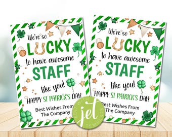 Redigerbara etiketter för uppskattning av personal för St Patrick's Day, presentetiketter för personal som har tur att ha dig, tacketikett för skolpersonal för St Patty's Day, kollega