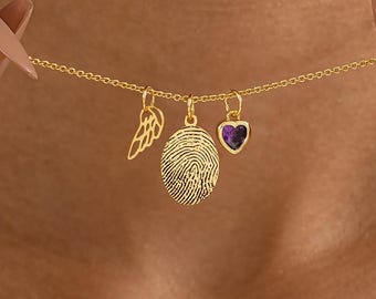 Custom Fingerprint Necklace with Wing & Heart, Memorial Necklace for Mom, Sympathy Gift for Loss, Remembrance Jewelry, Keepsake Gift for Her