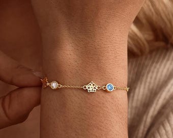 Birth Flower Bracelet with Birthstone, Custom Birthflower Bracelet, Family Gift for Mother, Birthday Gift, Bridesmaid Gift, Christmas Gift