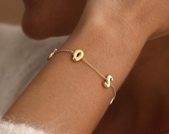 Minimalist Bubble Name Bracelet, Personalized 3D Letter Bracelet, Gold Name Bracelet for Women, Birthday Gift for Her,Christmas Gift for Mom