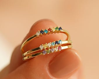 Personalized Family Birthstone Ring, Gold Birthstone Ring, Dainty Stackable Ring,  Minimalist Grandma Ring, Birthday Gifts, Christmas Gifts
