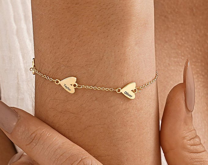 Personalized Heart Name Bracelet, Custom Letter Bracelet, Charm Gold Bracelet for Women, Birthday Gift for Her, Gift for Mom, Christmas Gift