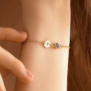 Pulsera personalizada con inicial de piedra de nacimiento, pulsera con letra personalizada, joyería con piedra de nacimiento, pulsera con inicial, regalo de cumpleaños para ella, regalo de Navidad