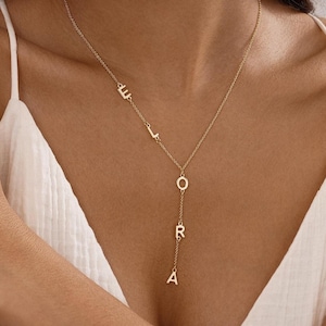 Custom Lariat Initial Necklace,  Gold Name Y Necklace, Dainty Drop Name Necklace, Womens Necklace, Bridesmaid Jewelry, Birthday Gift for Her