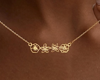 Multiple Birthflower Necklace, Family Birth Flower Necklace for Mom, Personalized Gift, Floral Jewelry, Birthday Gift,Christmas Gift for Her