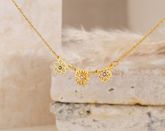 Collier de fleurs de naissance personnalisé avec pierre de naissance, collier de fleurs de naissance de famille, collier de mois de naissance, cadeau de demoiselles d'honneur pour elle, cadeau de fête des mères