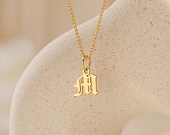 Old English Initial Necklace, Gothic Initial Letter Pendant, Custom Gold Initial Necklace, Personalized Gift, Birthday Gift, Christmas Gift