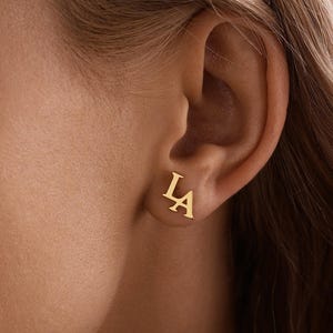 Personalised Double Initial Earrings, Two Letter Earrings, Custom Gold Name Stud Earrings, Dainty Earrings for Women, Christmas Gift for Her