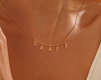 Dangle Letter Necklace, Personalized Name Necklace,  Multiple Initial Name Necklace, Initial Pendant for Mom, Personalized Birthday Gift