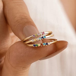 Personalized Family Birthstone Ring, Gold Birthstone Ring, Dainty Stackable Ring,  Minimalist Grandma Ring, Birthday Gifts, Christmas Gifts