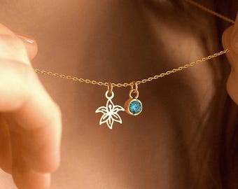 Personalized Birthflower Necklace with Birthstone, Birth Flower Necklacce, Birthstone Jewelry, Mothers Necklace, Mothers Day Gifts for Her