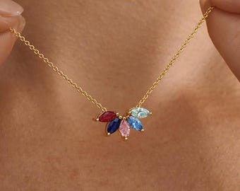 Custom Marquise Birthstone Necklace, Family Birthstone Necklace for Mom, Marquise Gemstone Pendant, Birthstone Gift, Christmas Gift for Her
