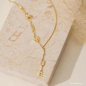 Custom Lariat Initial Necklace,  Gold Name Y Necklace, Dainty Drop Name Necklace, Womens Necklace, Bridesmaid Jewelry, Birthday Gift for Her