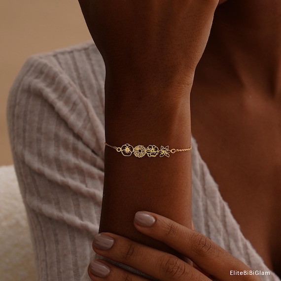 Personalized Birthflower Bracelet, Bracelet for Women, Mom Bracelet, Gifts for Sister, Personalized Gifts, Birthday Gifts, Christmas Gifts