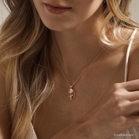 Personalized Birthflower Necklace, Birthflower Pendent Necklace for Women, Custom Gold Necklace, Mothers Necklace, Birthday Gift for Her