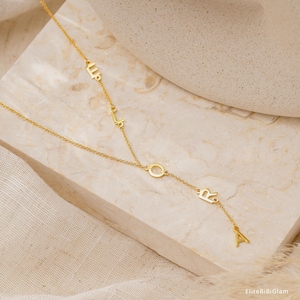 Custom Lariat Initial Necklace, Gold Name Y Necklace, Dainty Drop Name Necklace, Womens Necklace, Bridesmaid Jewelry, Birthday Gift for Her image 3