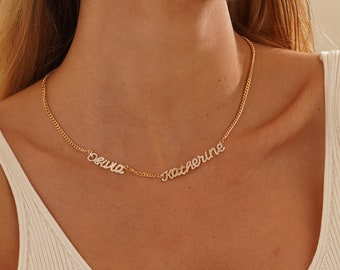 Pave Diamond Name Necklace, 18K Gold Pave Letters Necklace, Custom Letters Necklace with Diamond, Personalized Jewelry for Mom, Gift for Her