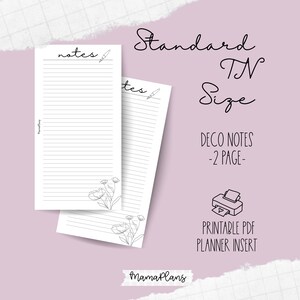 Standard TN || Nota- Caneta e Floral || Duas Páginas de Planejador, Imprimível, Download Digital, Franklin Covey Compact