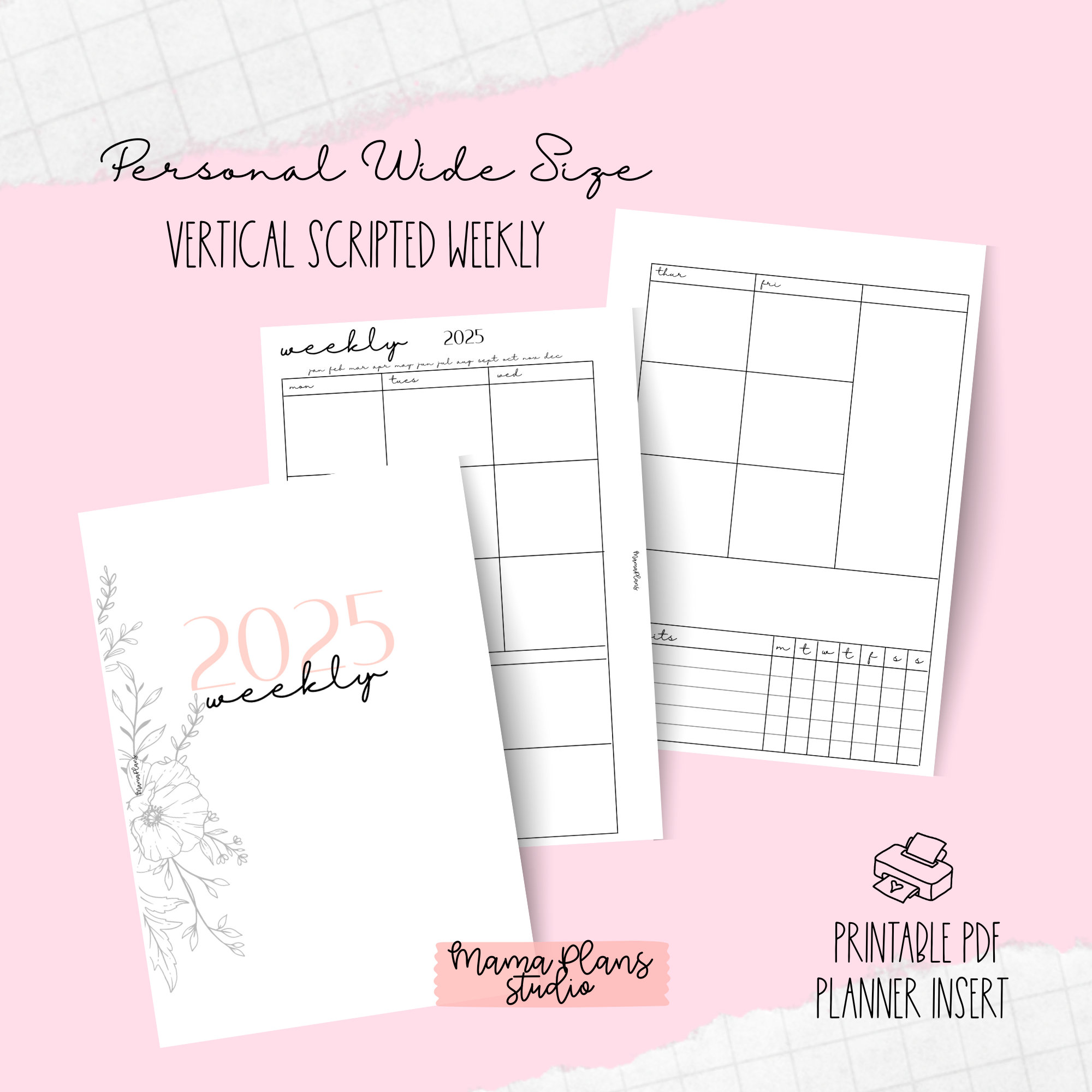 Personal Wide || 2025 Vertical Week on 2 Pages || Scripted Weekly ...