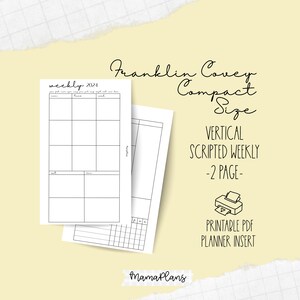 FCC || Semana Vertical 2024 em 2 Páginas || Semanal com Script || Duas Páginas de Planejador, Imprimível, Download Digital, Divisória, Franklin Covey Compact