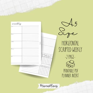 A5 || Semanal com script horizontal || Semana em 2 páginas || Duas páginas de planejador, para impressão, download digital, divisor