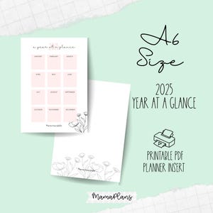 A6 || 2025 Year at a Glance || Two Planner Pages, Printable, Digital Download
