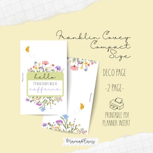 FCC || Etiqueta de nome de cafeína || Páginas de decoração || Duas páginas de planejador, para impressão, download digital, Franklin Covey Compact