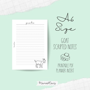 A6 || Notas de cabras || Duas páginas de planejador, imprimíveis, download digital