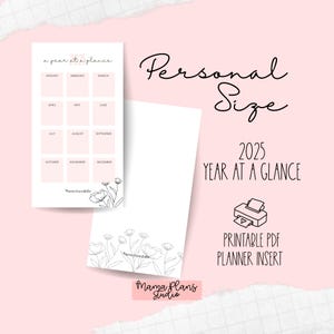 Personal || 2025 Year at a Glance || Two Planner Pages, Printable, Digital Download, Divider