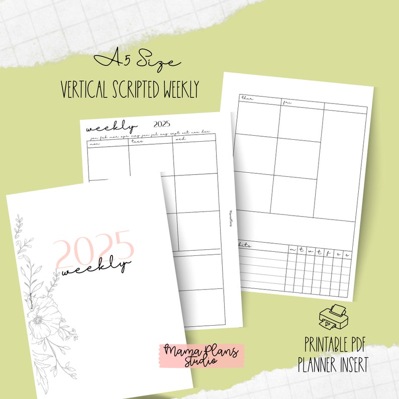 A5 || 2025 Vertical Week on 2 Pages || Scripted Weekly || Two Planner ...