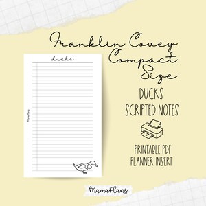 FCC || Ducks Notes || Duas páginas de planejador, para impressão, download digital, Franklin Covey Compact