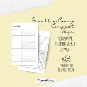 Pessoal Wide || Semana em 2 páginas || Semanal com script || Duas páginas de planejador, para impressão, download digital, divisor, Franklin Covey Compact