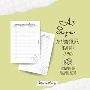 A5 || Rastreador de pedidos da Amazon || Duas páginas de planejador, imprimível, download digital, divisor