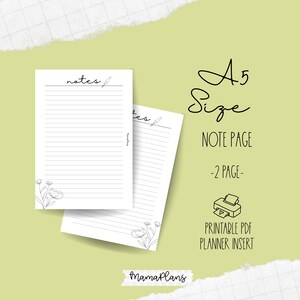 A5 || Nota- Caneta e Floral || Duas Páginas de Planner, Imprimível, Download Digital