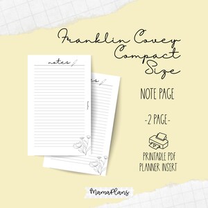 FCC || Nota- Caneta e Floral || Duas Páginas de Planejador, Imprimível, Download Digital, Franklin Covey Compact