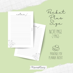Pocket Plus || Notitiepen en bloemen || Twee plannerpagina's, afdrukbaar, digitale download