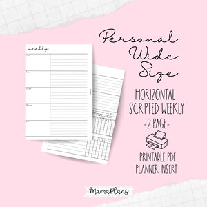 Pessoal Amplo || Semana em 2 Páginas || Semanal com Script || Duas Páginas de Planejador, Imprimível, Download Digital, Divisória