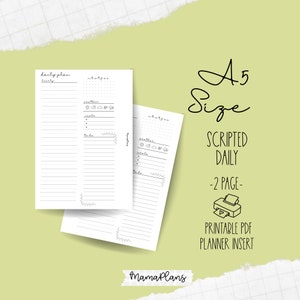 A5 || Diário em 1 página || Diário com script || Duas páginas de planejador, para impressão, download digital
