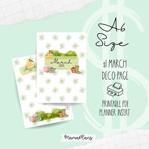 A6 || Março de 2025 || Dollar Deco || Duas páginas do planejador, para impressão, download digital, divisor