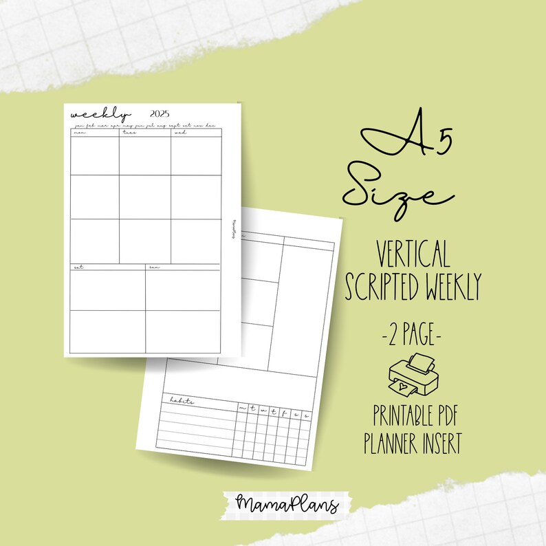A5 || 2025 Vertical Week on 2 Pages || Scripted Weekly || Two Planner ...