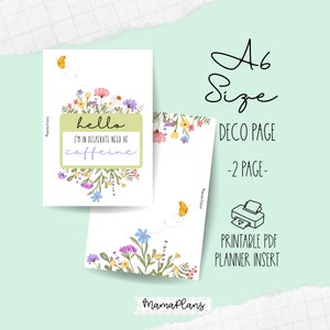 A6 || Etiqueta de Nome de Cafeína || Páginas de Decoração || Duas Páginas de Planejador, Imprimível, Download Digital, Divisória
