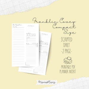 FCC || Diário em 1 página || Diário com script|| Duas páginas de planejador, para impressão, download digital, Franklin Covey Compact