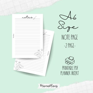 A6 || Notitiepen en bloemen || Twee plannerpagina's, afdrukbaar, digitale download