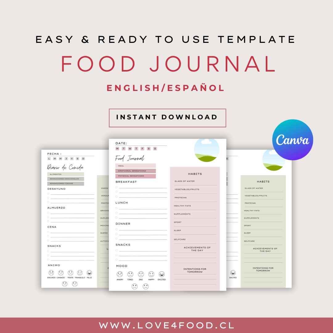 Printable Food Diary &amp; Meal Planner Bundle Track Calories, Macros, and Water Intake Editable ...