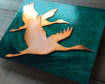 Cranes Copper Art, 8x10 inches